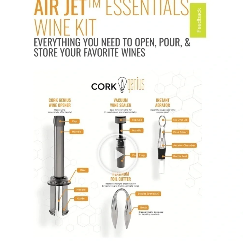 CORK GENIUS AIR JET ESSENTIALS WINE KIT